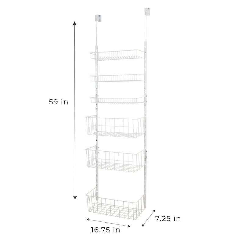 Smart Design Over The Door Pantry Organizer Rack with 6 Adjustable Shelves - Steel Metal Wire Baskets and Frame - Hanging - Wall Mountable - Cans, Spice, Storage, Closet, Bathroom, Kitchen - White - Image 3